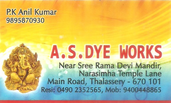 A S DYE WORKS, DYE WORKS,  service in Thalassery, Kannur
